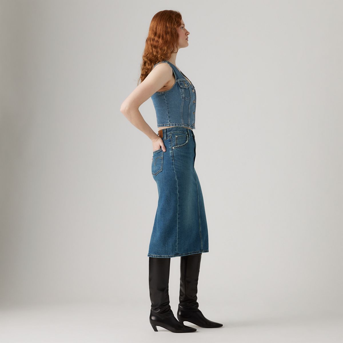 High Rise Slit Skirt — Review Time - Medium Wash