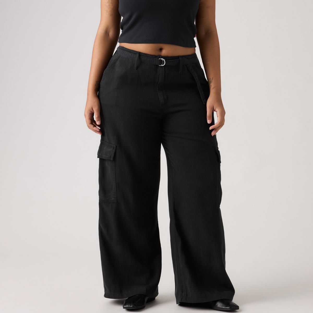 Baggy Dad Cargo TENCEL™ Women's Pants — Caviar - Black