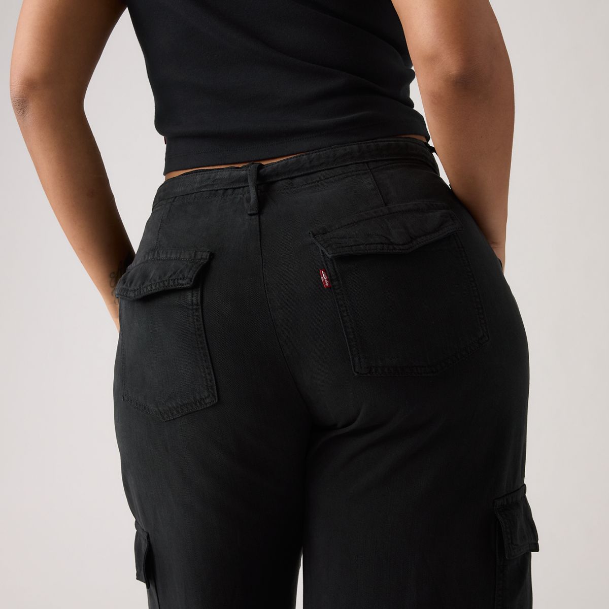 Baggy Dad Cargo TENCEL™ Women's Pants — Caviar - Black