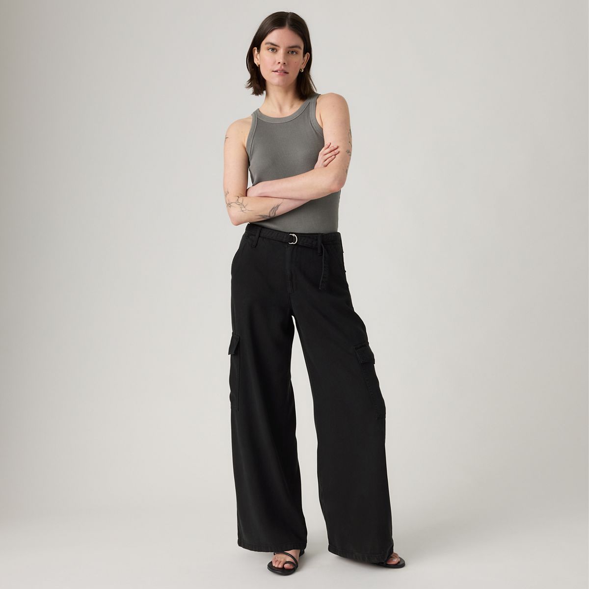 Baggy Dad Cargo TENCEL™ Women's Pants — Caviar - Black