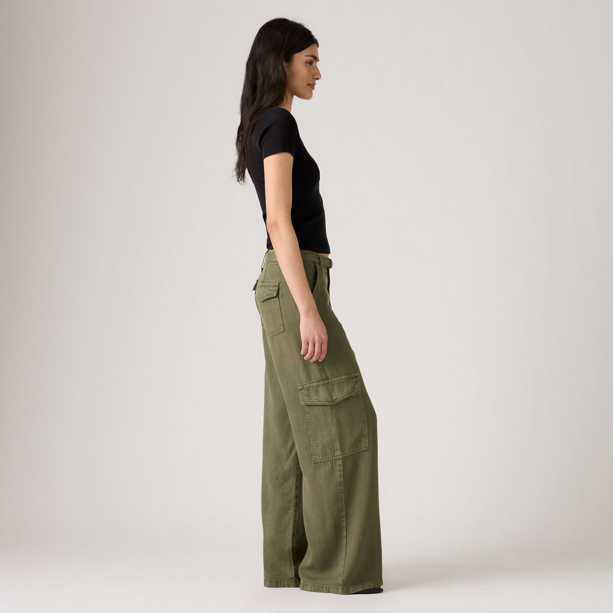 Baggy Dad Cargo TENCEL™ Women's Pants — Drapey Ivy Green Gd - Green
