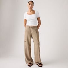 Baggy Dad Cargo TENCEL™ Women's Pants — Drapey Pine Bark Gd - Brown 1