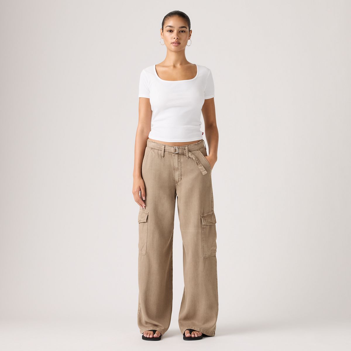 Baggy Dad Cargo TENCEL™ Women's Pants — Drapey Pine Bark Gd - Brown