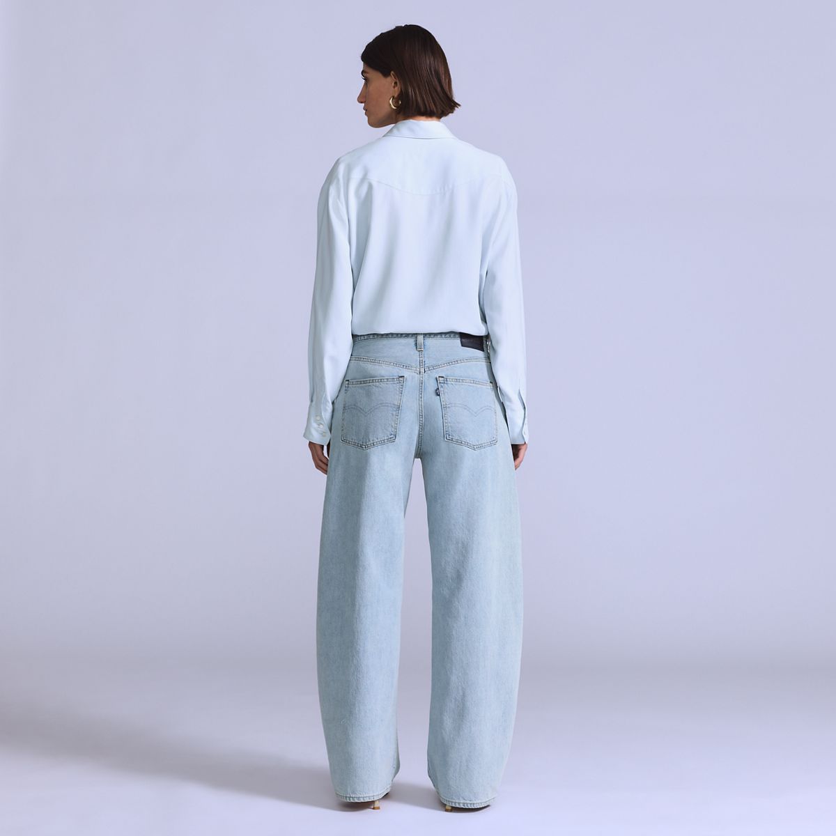 Women's Drop Barrel Jeans — Aqua Marine Made of Japan - Light Wash