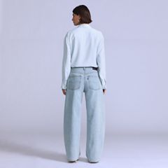 Women's Drop Barrel Jeans — Aqua Marine Made of Japan - Light Wash 4