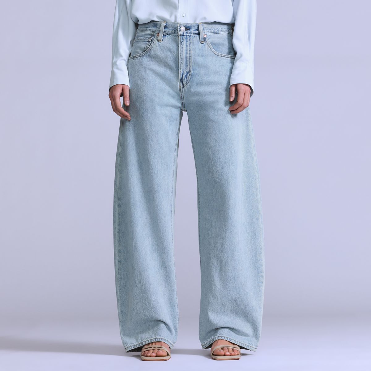 Women's Drop Barrel Jeans — Aqua Marine Made of Japan - Light Wash