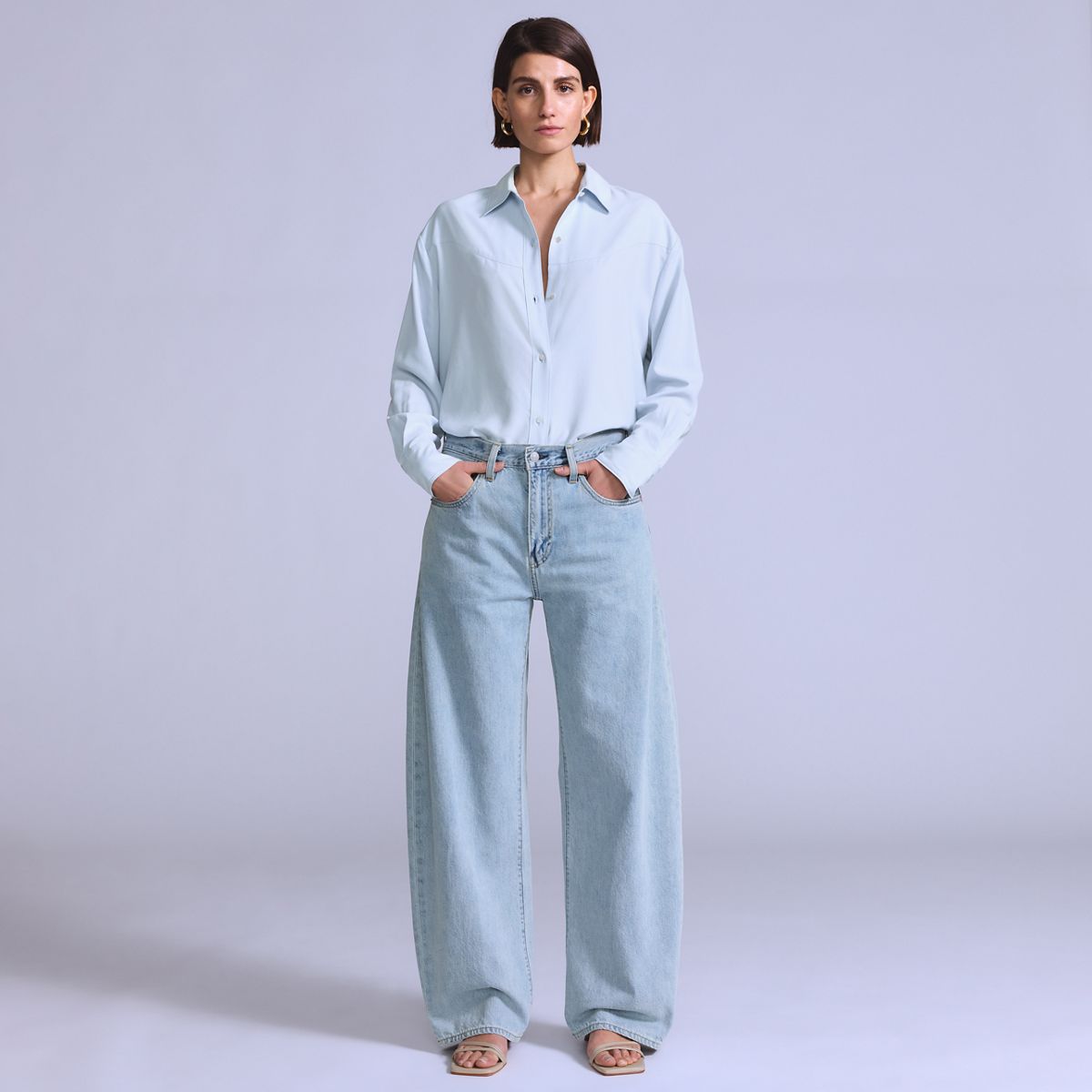 Women's Drop Barrel Jeans — Aqua Marine Made of Japan - Light Wash