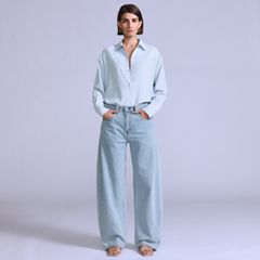 Women's Drop Barrel Jeans — Aqua Marine Made of Japan - Light Wash 1