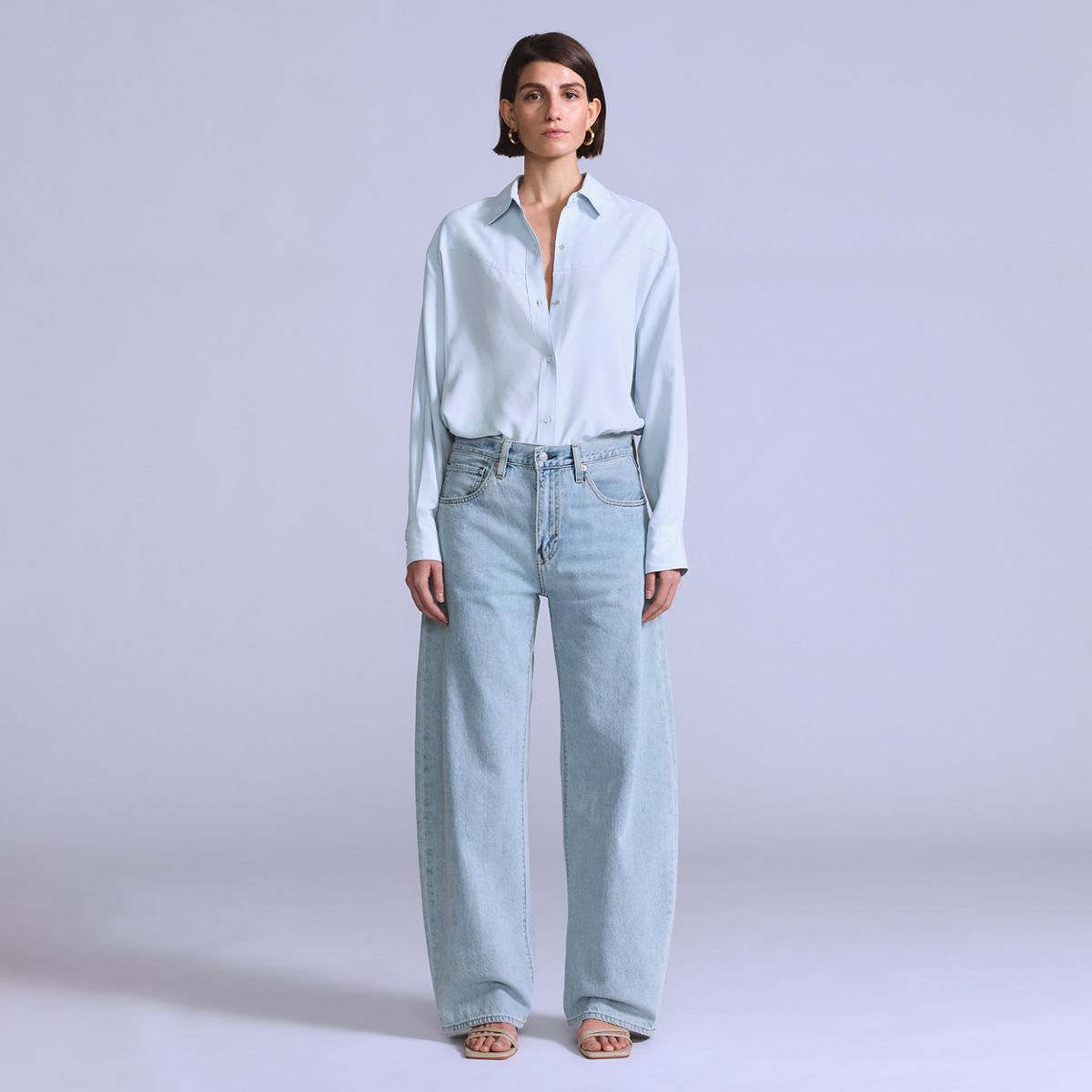 Women's Drop Barrel Jeans — Aqua Marine Made of Japan - Light Wash
