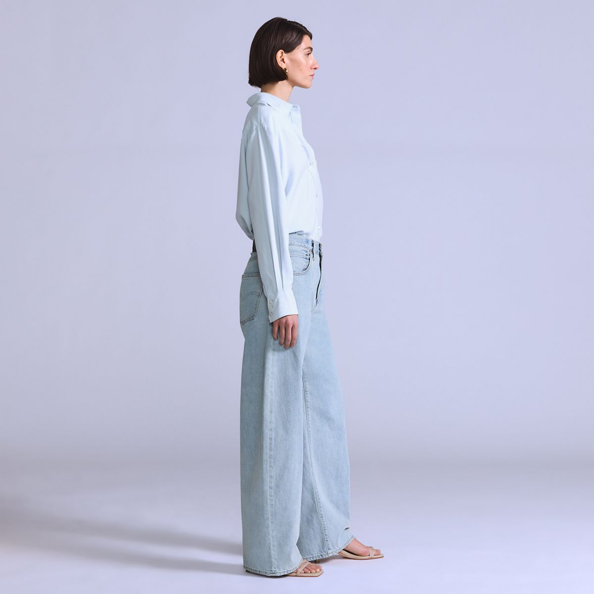 Women's Drop Barrel Jeans — Aqua Marine Made of Japan - Light Wash