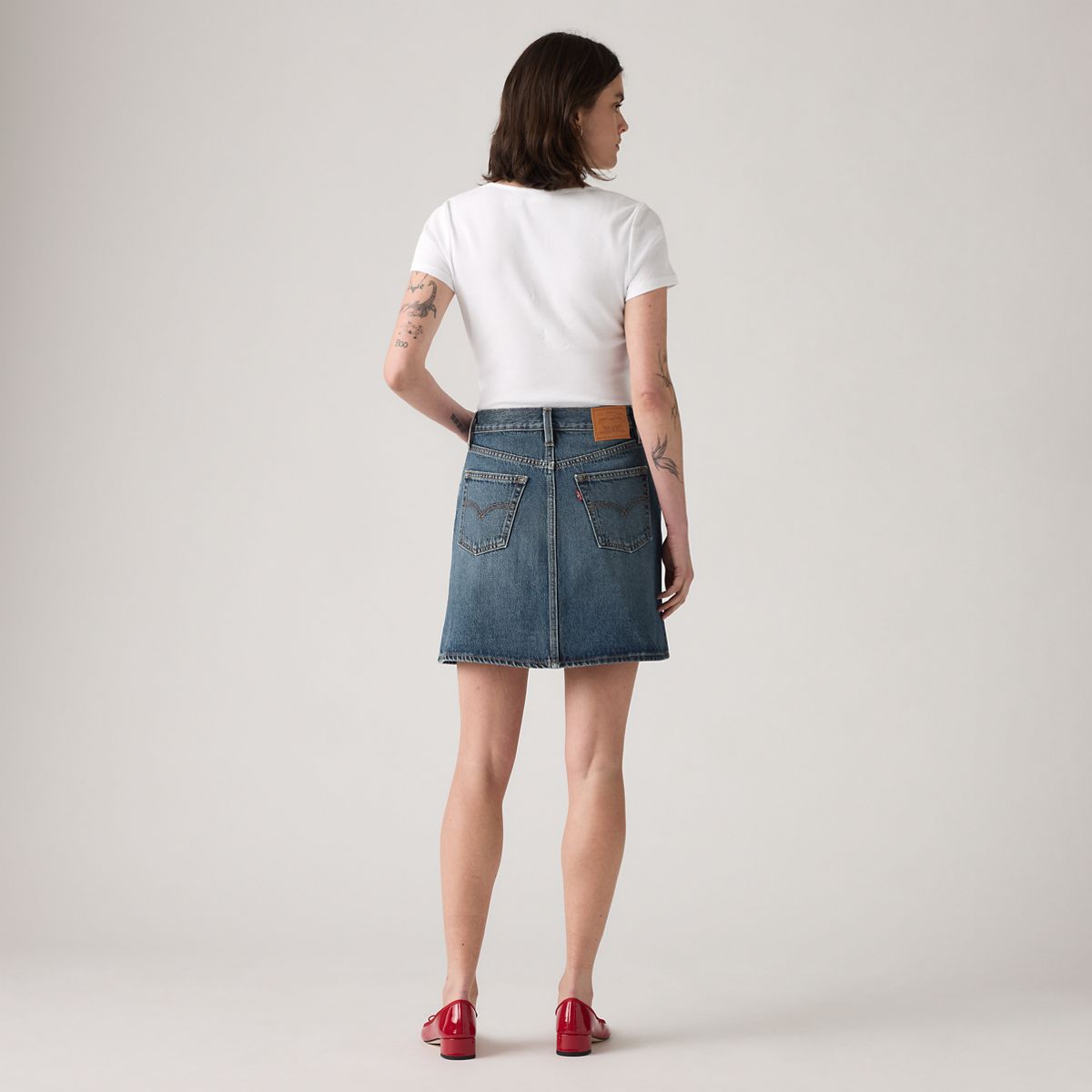 Retro Button Front Skirt — Eight Track - Dark Wash