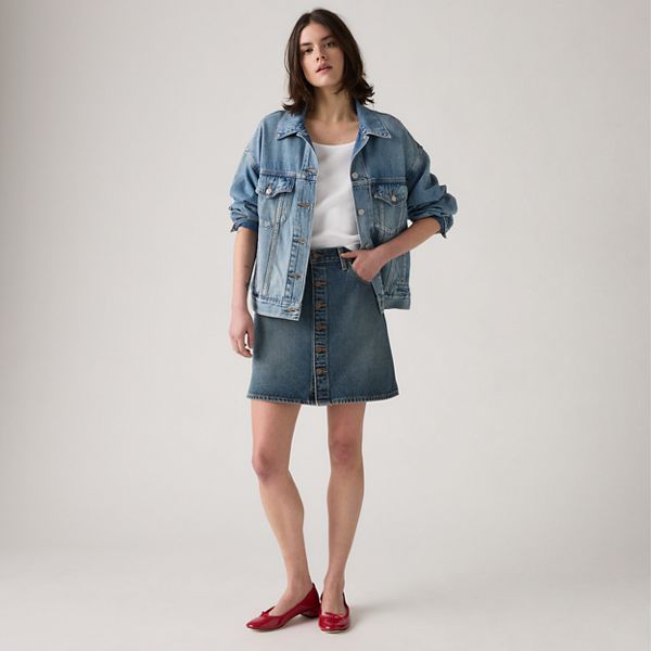 Retro Button Front Skirt — Eight Track - Dark Wash