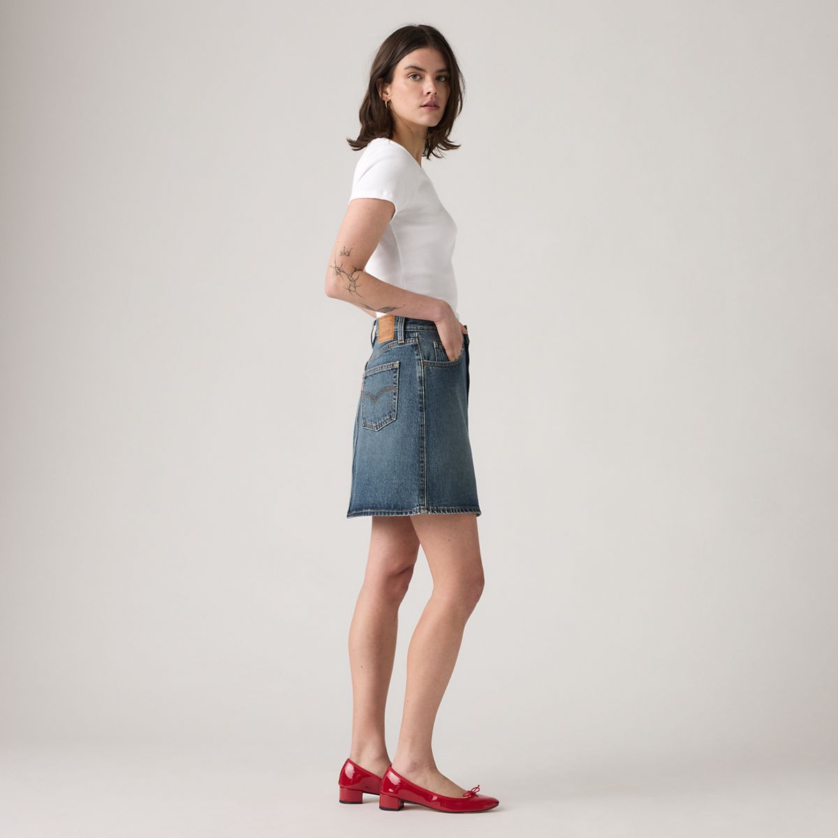 Retro Button Front Skirt — Eight Track - Dark Wash