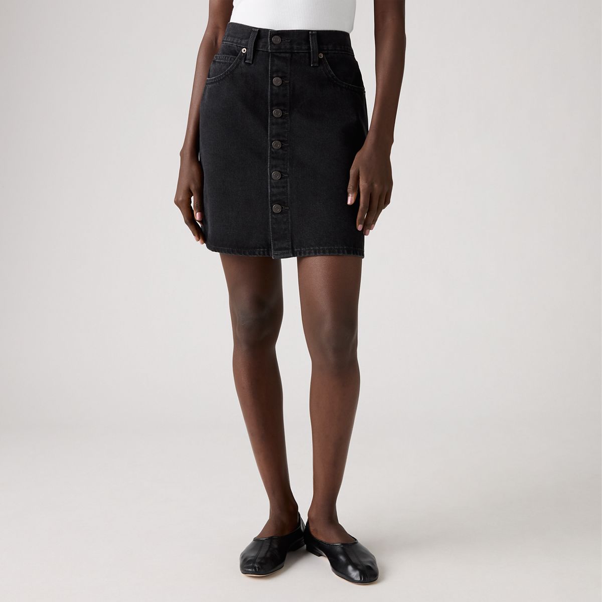 Retro Button Front Skirt — Open Mind - Black