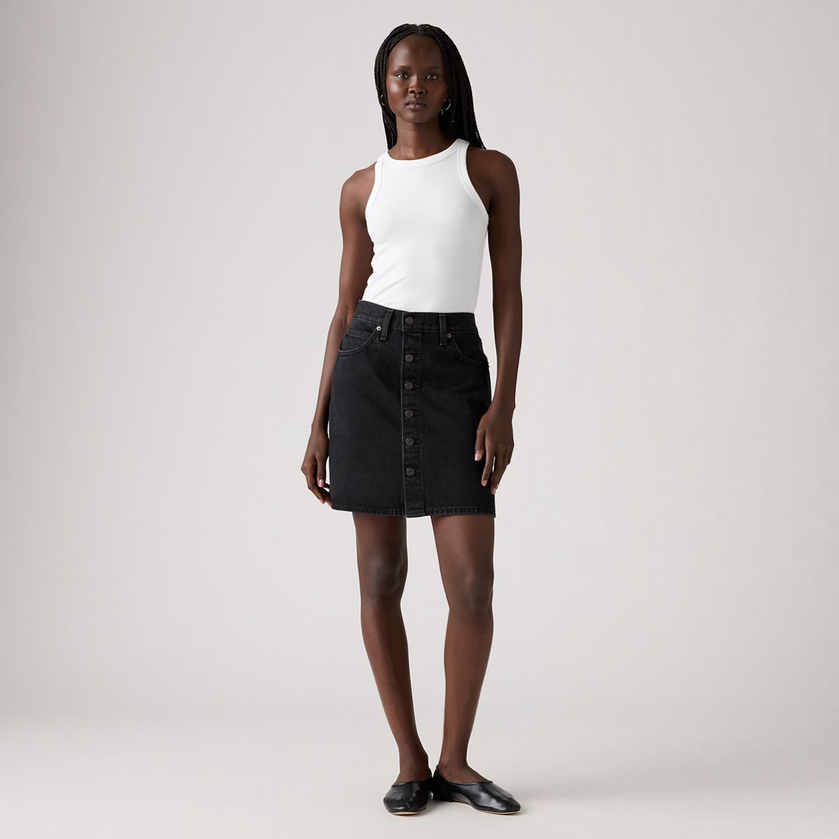 Retro Button Front Skirt — Open Mind - Black