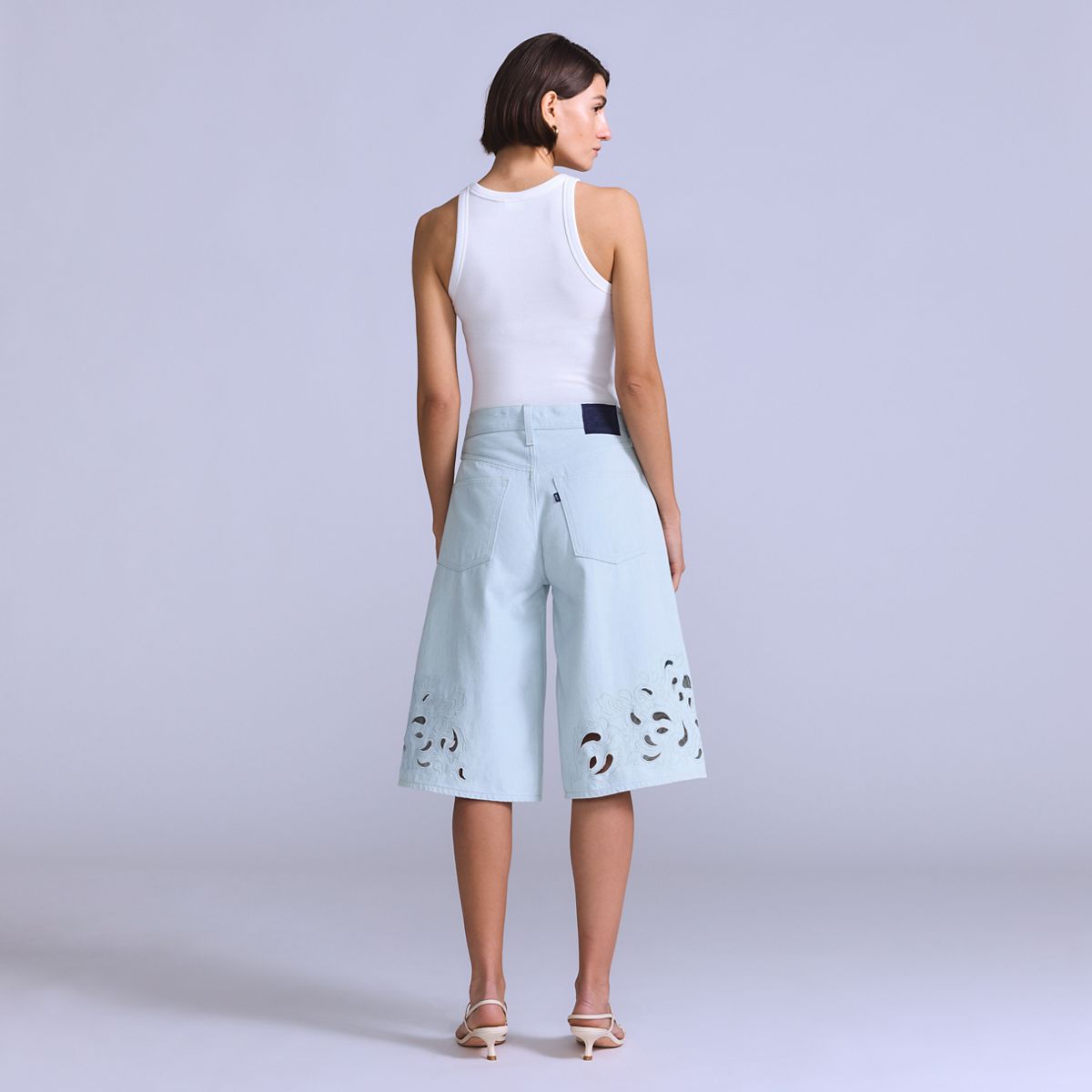 Women's Embroidered Bandit Shorts — Soft Wash Short - Medium Wash