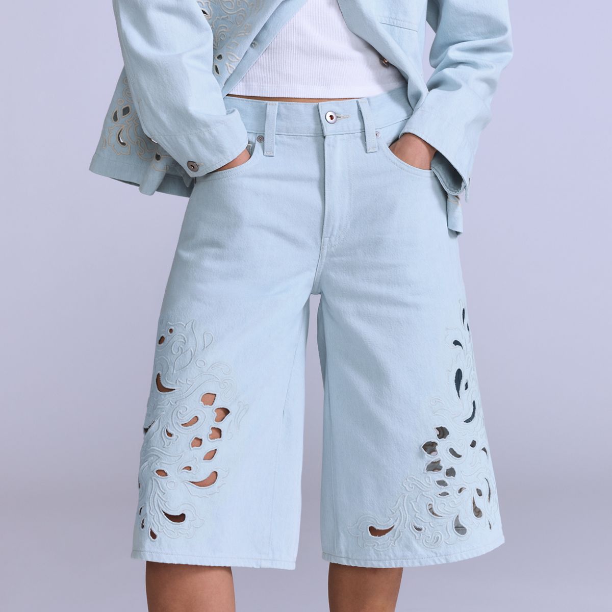 Women's Embroidered Bandit Shorts — Soft Wash Short - Medium Wash
