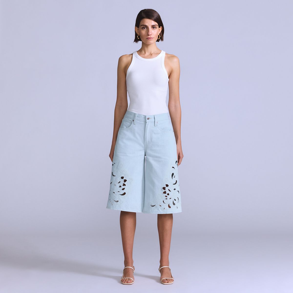 Women's Embroidered Bandit Shorts — Soft Wash Short - Medium Wash