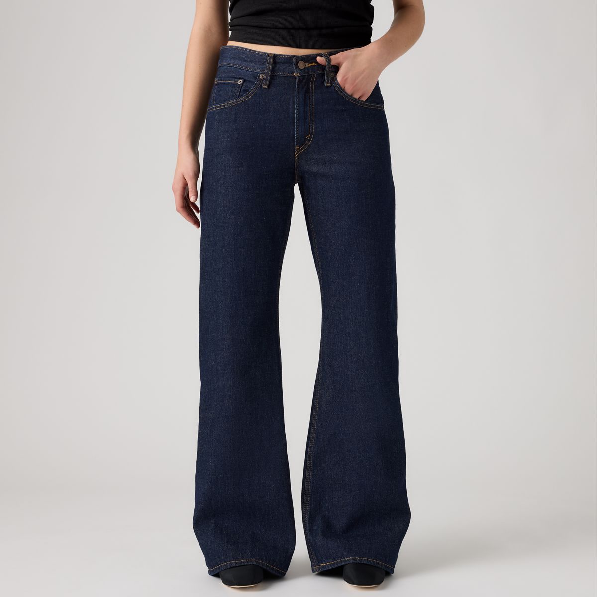 Loose Boot Women's Jeans — Shaded View - Dark Wash