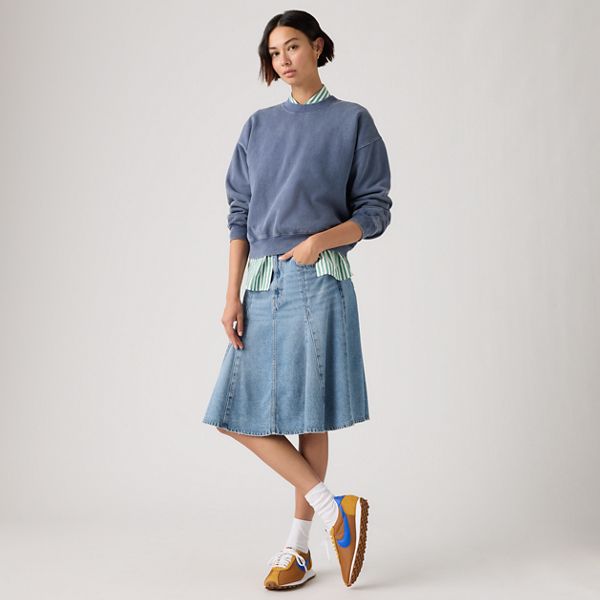 Godet Knee Length Lightweight Skirt — Good Grades - Blue