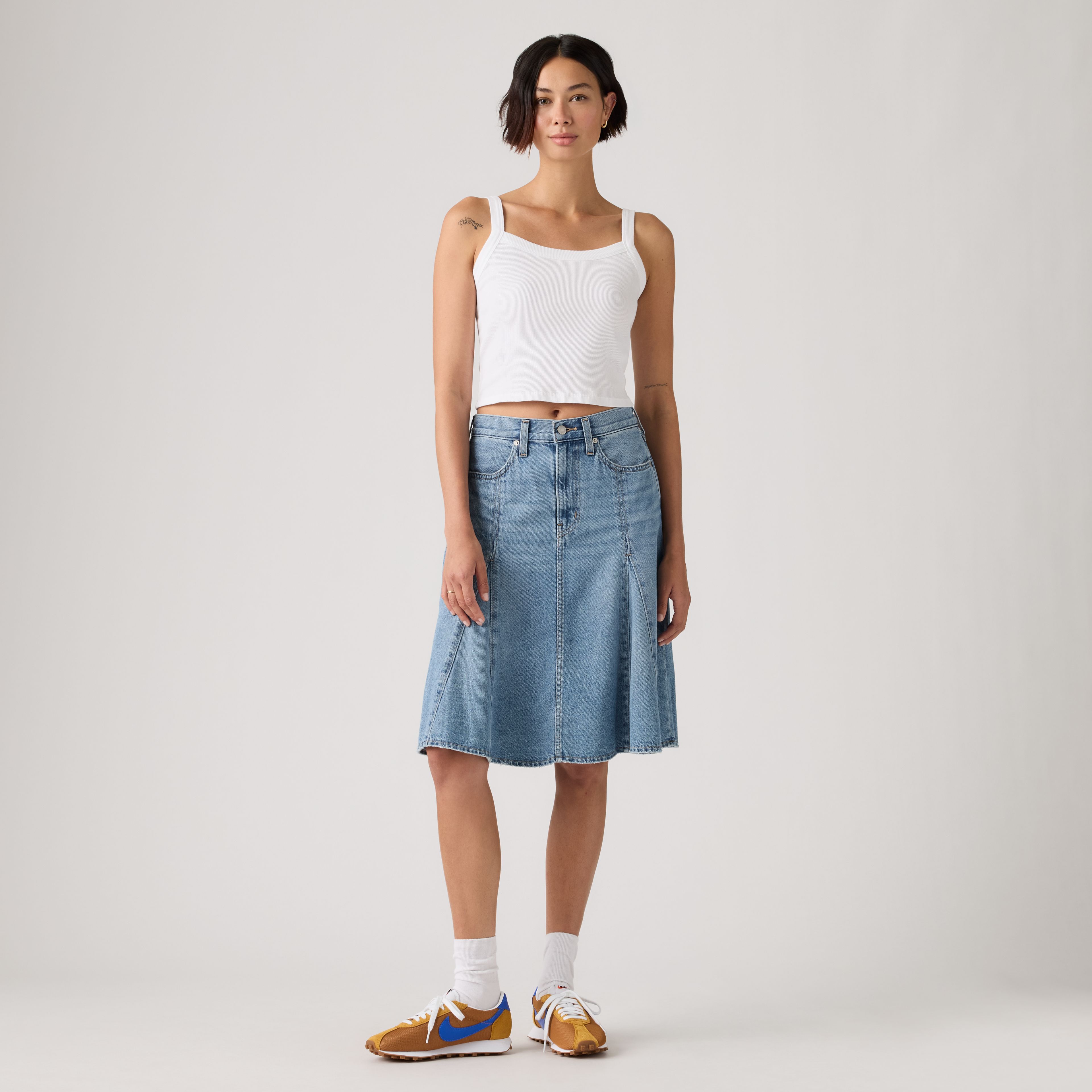 Godet Knee-Length Lightweight Skirt