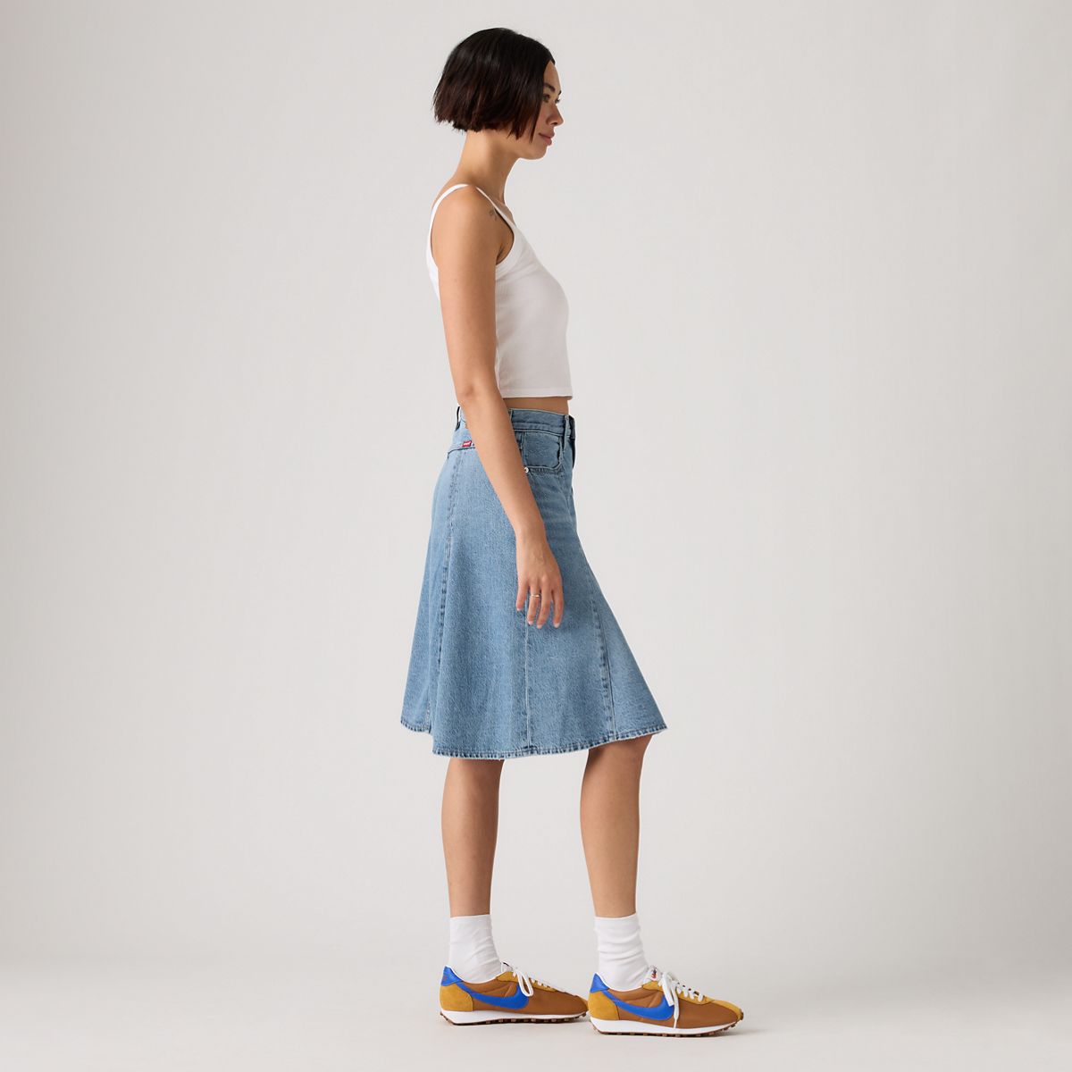 Godet Knee Length Lightweight Skirt — Good Grades - Blue