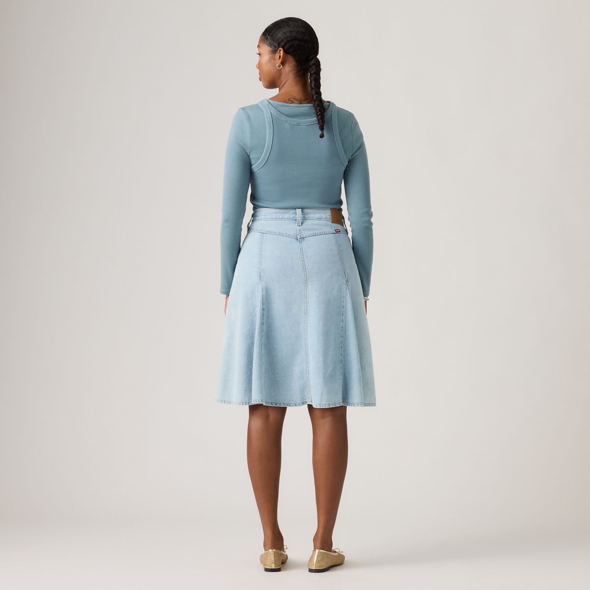 Godet Knee Length Lightweight Skirt — Pof Course Stone - Blue