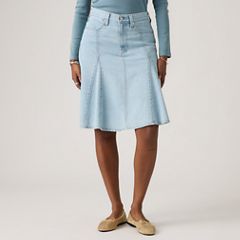Godet Knee Length Lightweight Skirt — Pof Course Stone - Blue 2