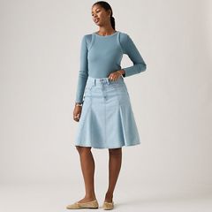 Godet Knee Length Lightweight Skirt — Pof Course Stone - Blue 1