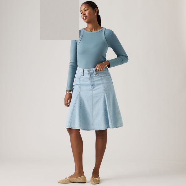 Godet Knee Length Lightweight Skirt — Pof Course Stone - Blue