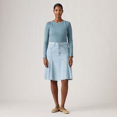 Godet Knee Length Lightweight Skirt — Pof Course Stone - Blue 5