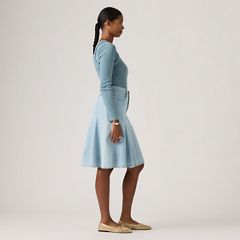 Godet Knee Length Lightweight Skirt — Pof Course Stone - Blue 4
