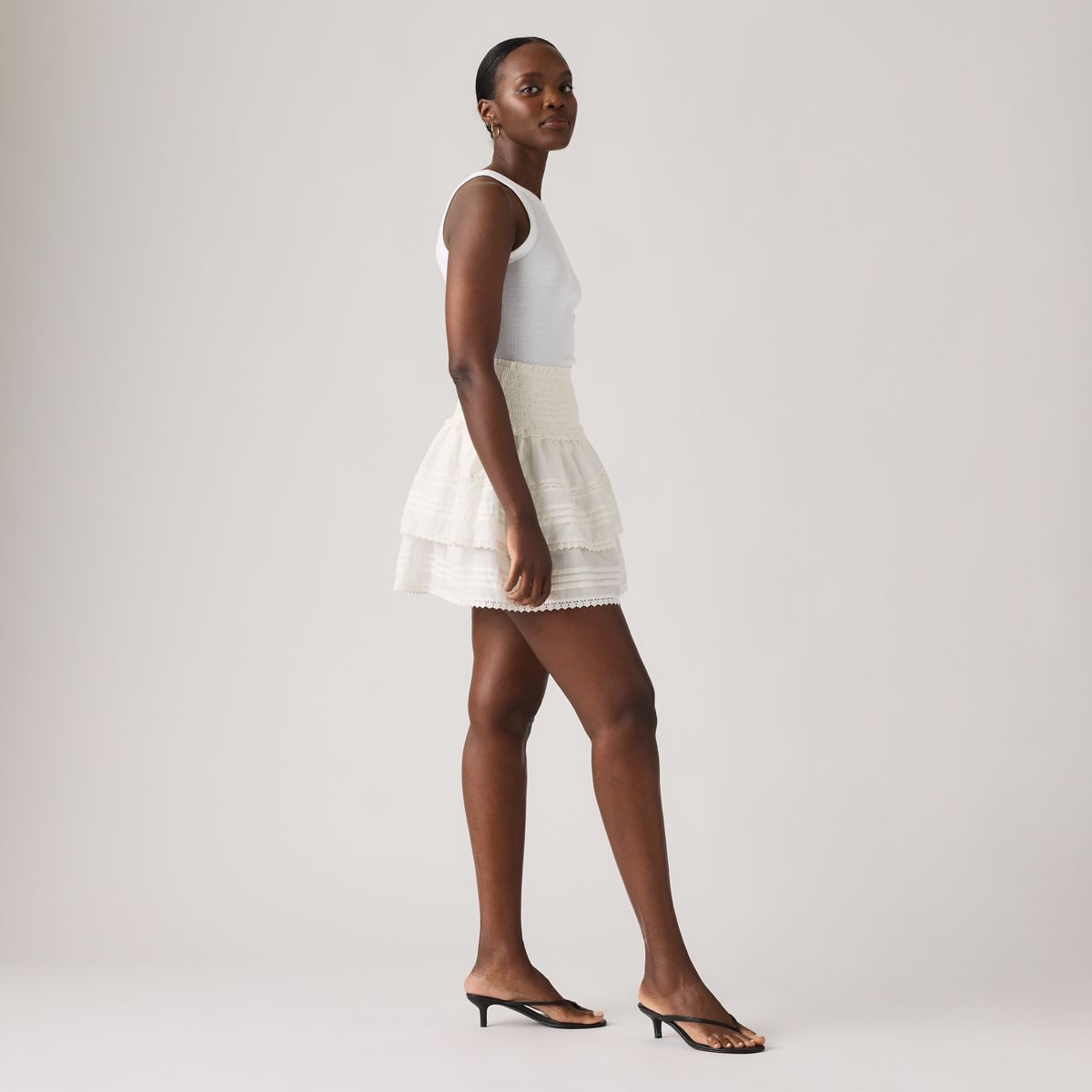 Raquel Smocked Mini Skirt — Cloud Dancer - White