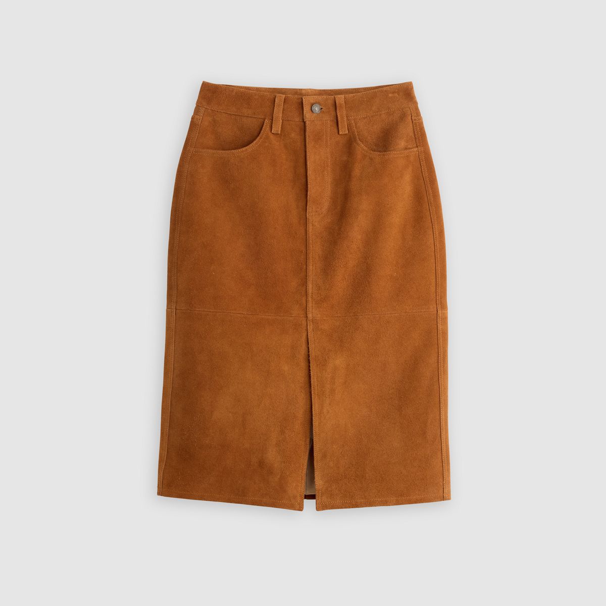 Suede Pencil Skirt — Toffee - Brown