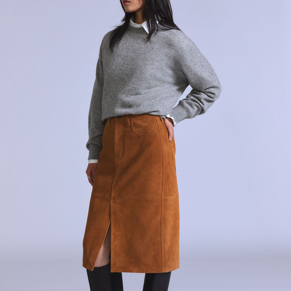 Suede Pencil Skirt — Toffee - Brown