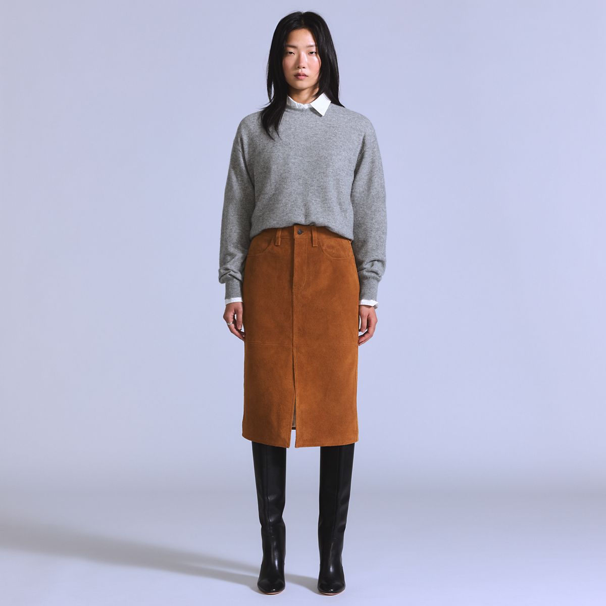 Suede Pencil Skirt — Toffee - Brown
