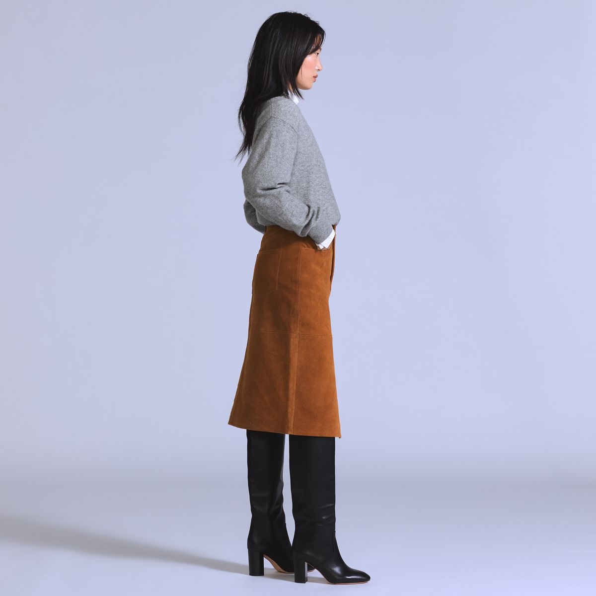 Suede Pencil Skirt — Toffee - Brown