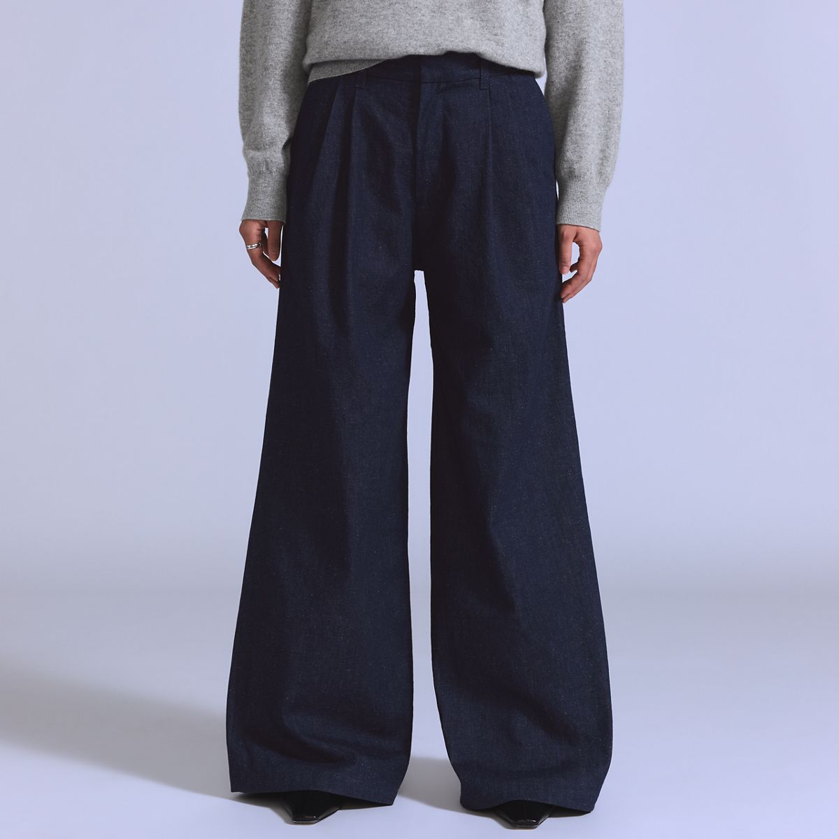 Denim Pleat Trouser — Rinse - Blue