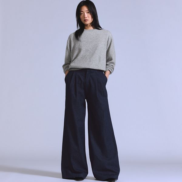 Denim Pleat Trouser — Rinse - Blue