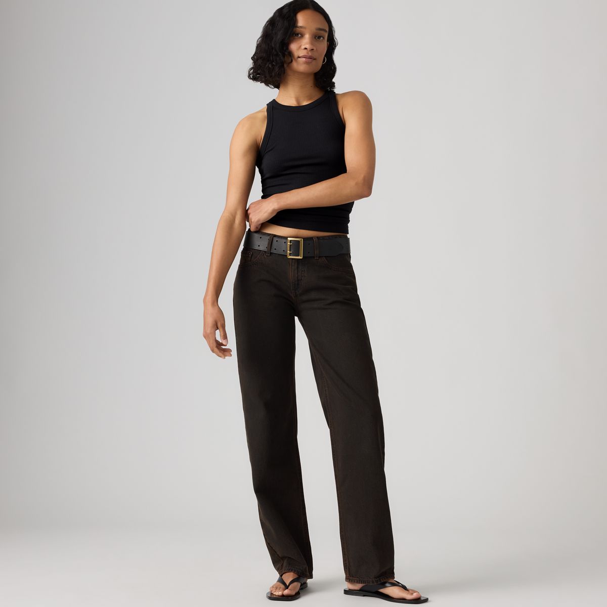 Low Straight Women's Jeans — Over A Cup - Brown