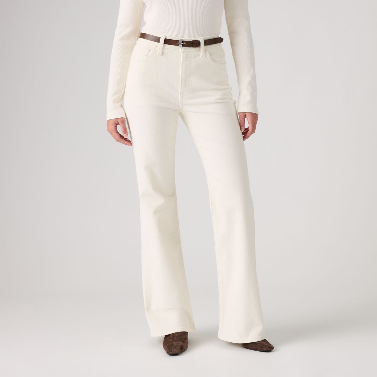 Ribcage Flare Corduroy Jeans — Egret - White