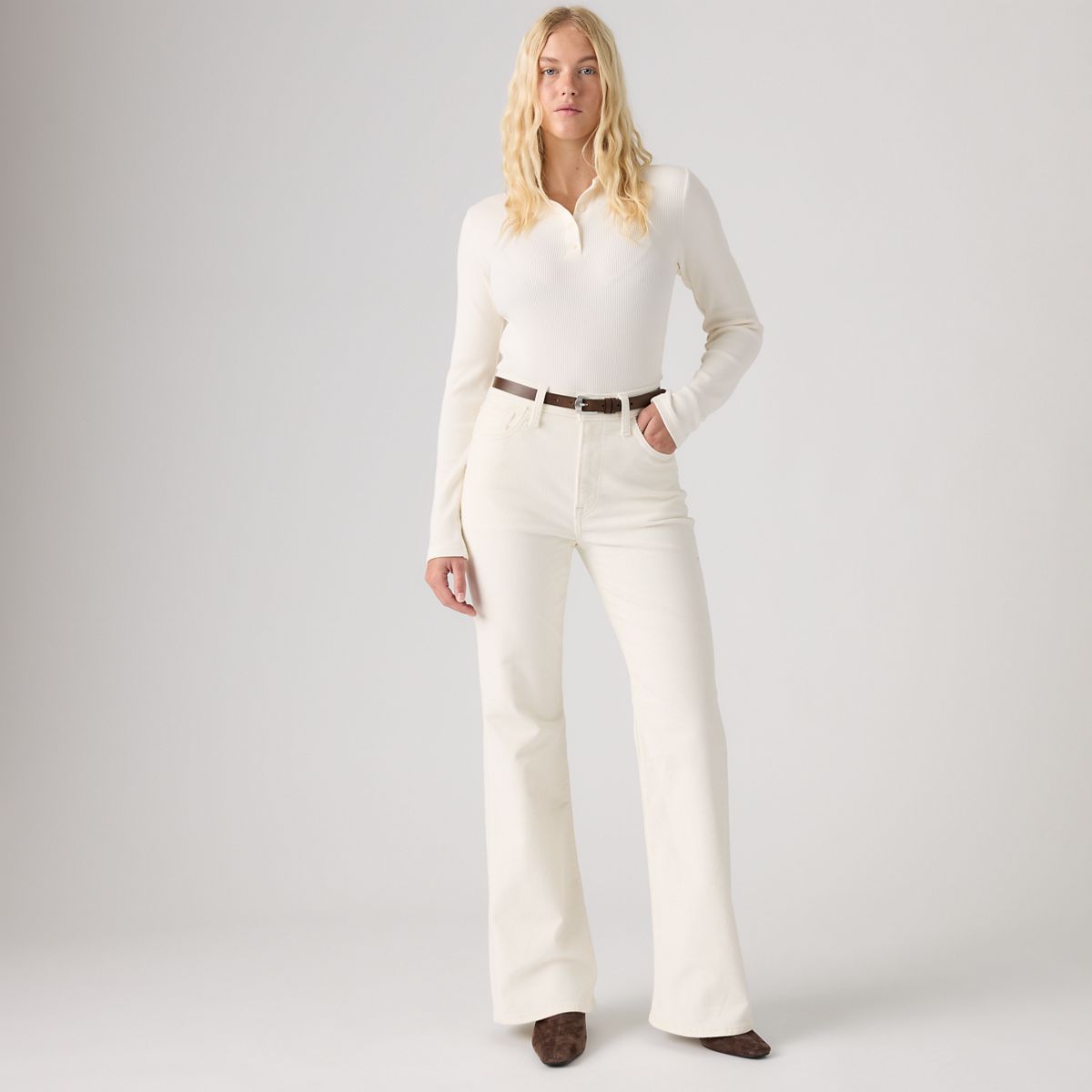 Ribcage Flare Corduroy Jeans — Egret - White