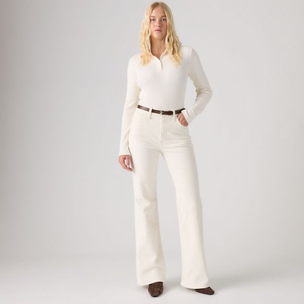 Ribcage Flare Corduroy Jeans — Egret - White
