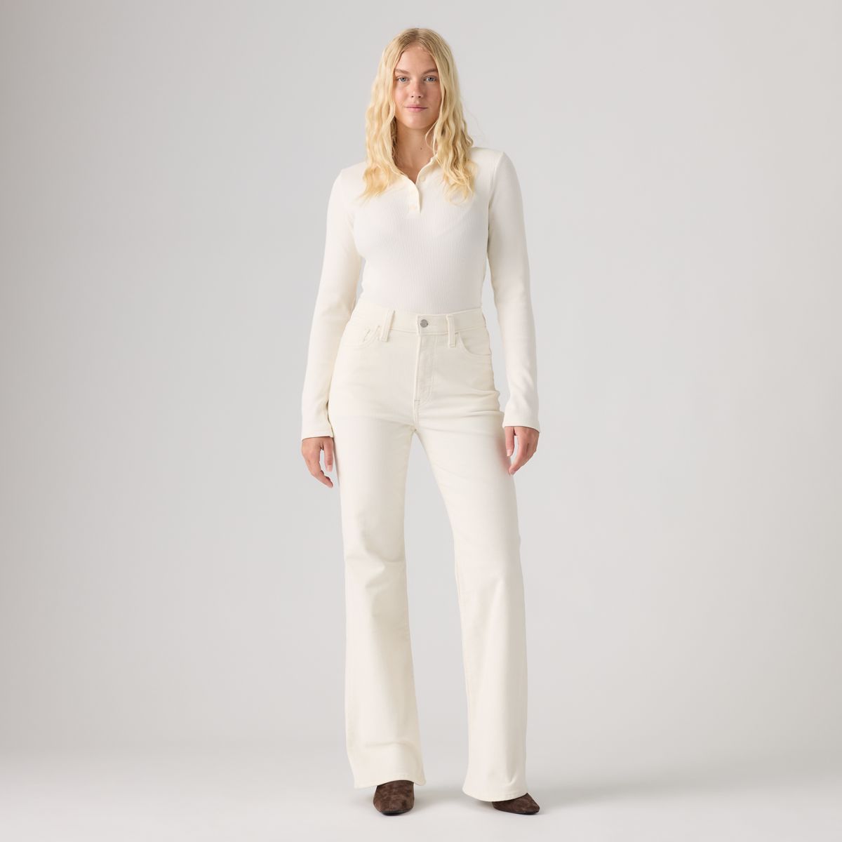 Ribcage Flare Corduroy Jeans — Egret - White