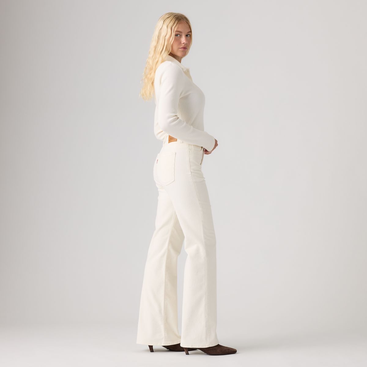 Ribcage Flare Corduroy Jeans — Egret - White