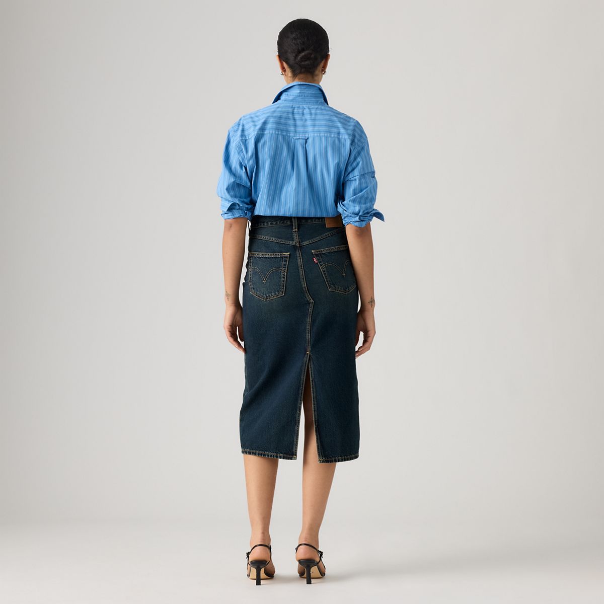 Deconstructed Slit Midi Skirt — High Vibration - Dark Wash