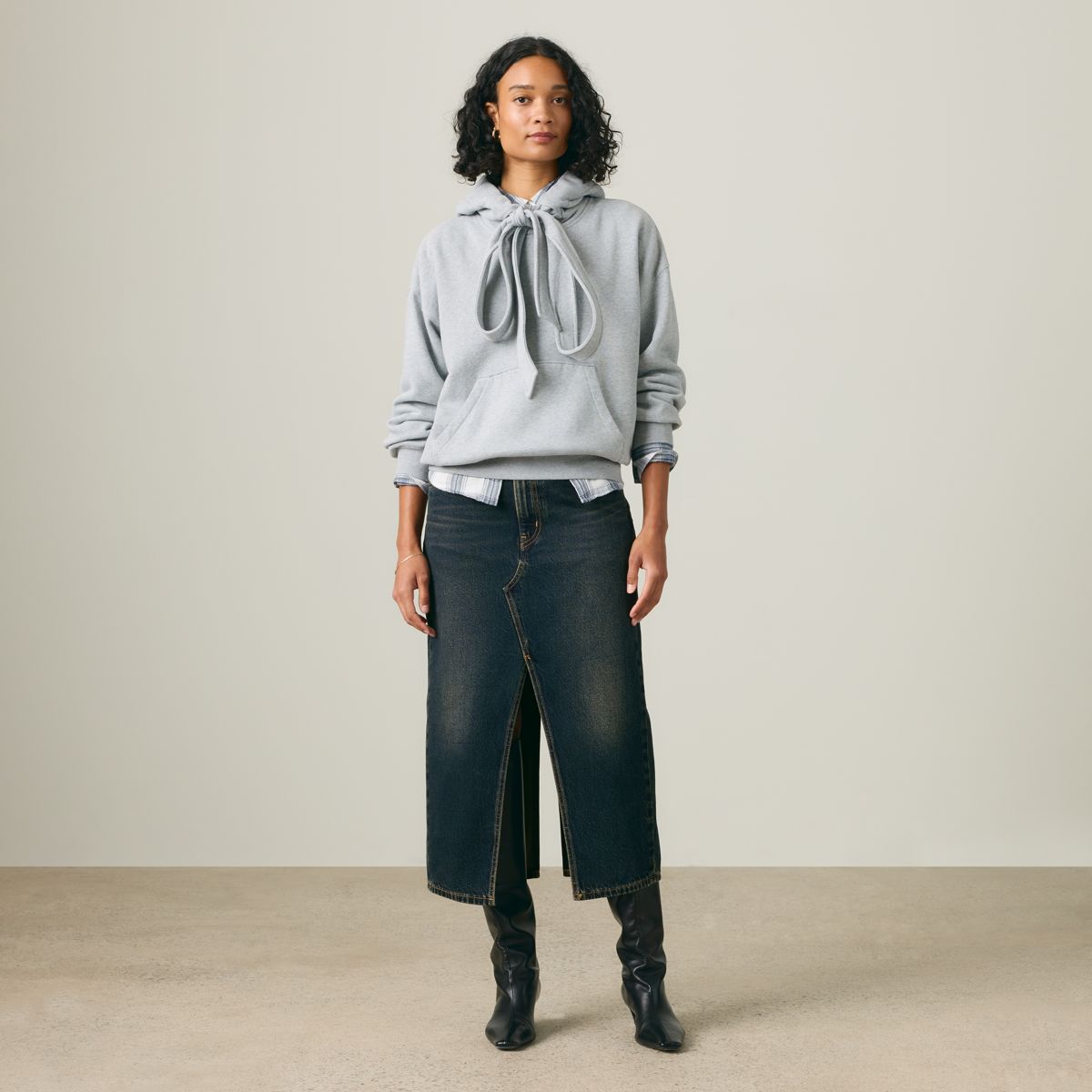 Deconstructed Slit Midi Skirt — High Vibration - Dark Wash