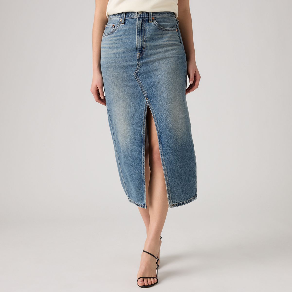 Deconstructed Slit Midi Skirt — Welcome - Medium Wash