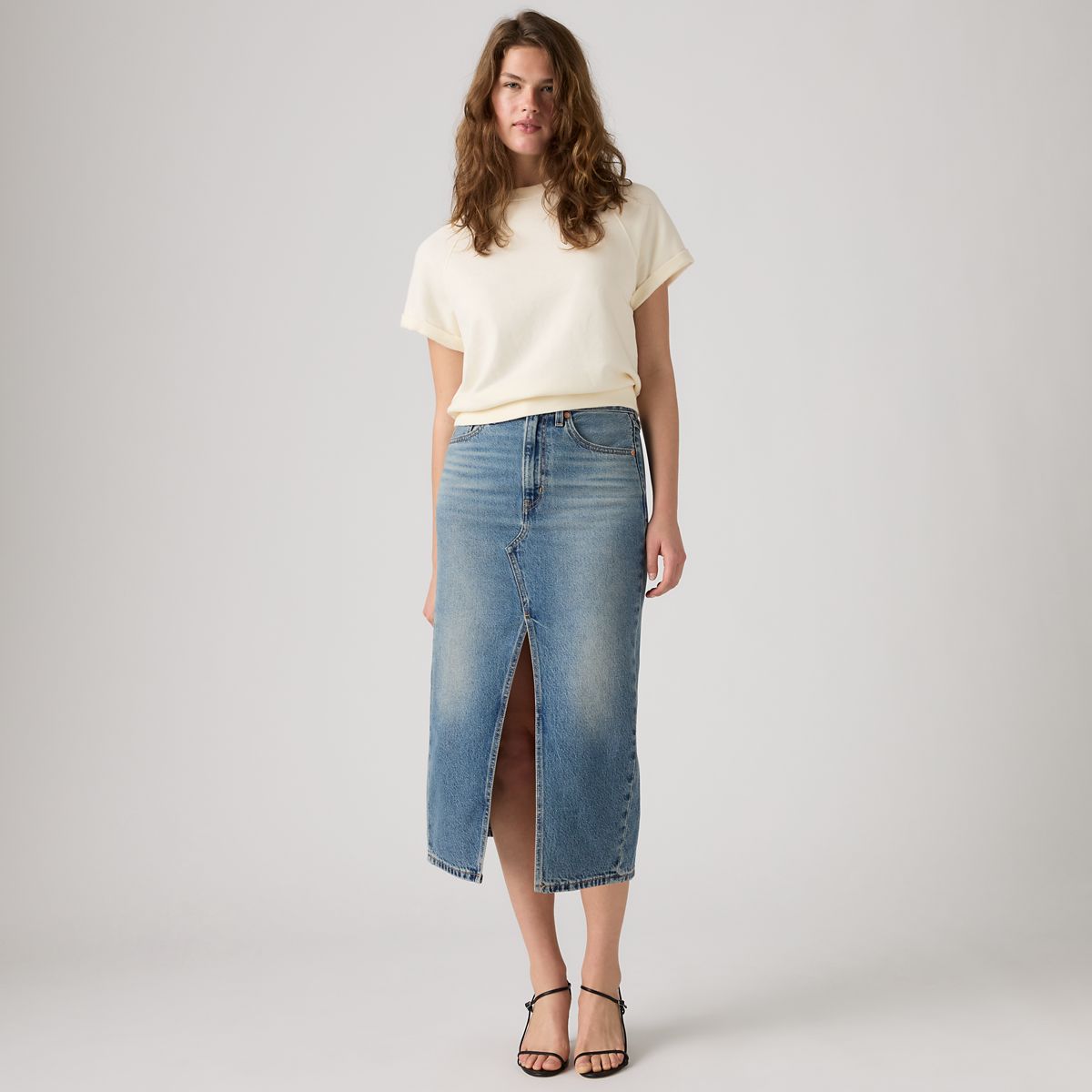 Deconstructed Slit Midi Skirt — Welcome - Medium Wash