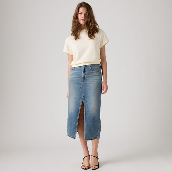 Deconstructed Slit Midi Skirt — Welcome - Medium Wash